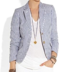J Crew Blue White Striped Schoolboy Blazer Size 8